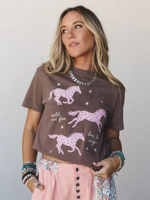The Nest Long Live Cowgirls Graphic Tee - Espresso made by Three Bird Nest