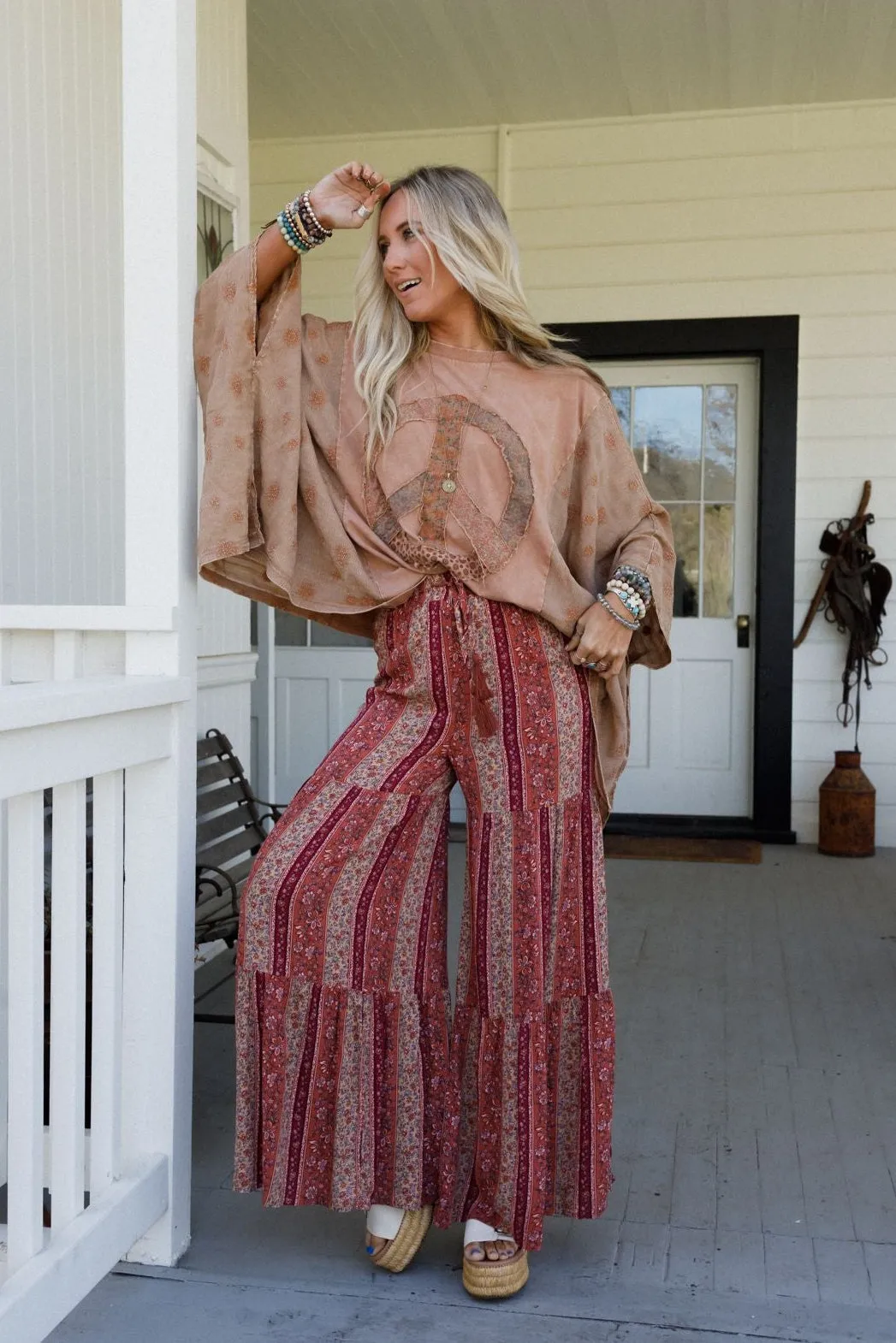 Colter Floral Wide Leg Pant - Berry sold by Three Bird Nest