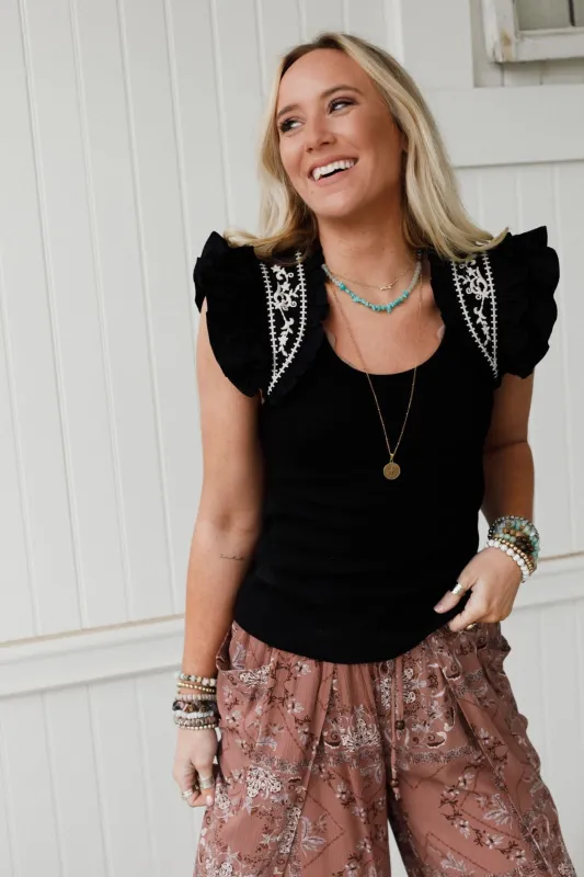 Always Lovely Embroidered Top - Black made by Blue B