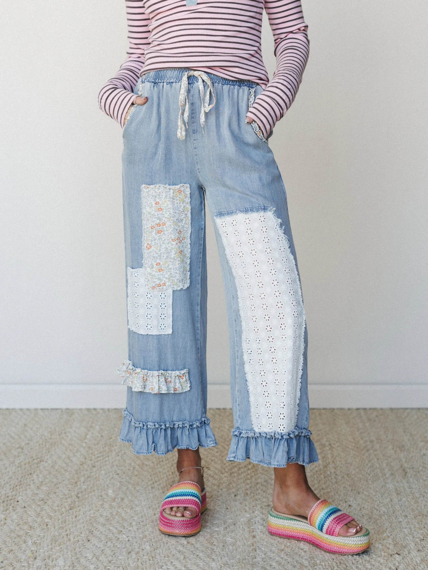 Garden in Bloom Pants - Light Denim sold by Three Bird Nest