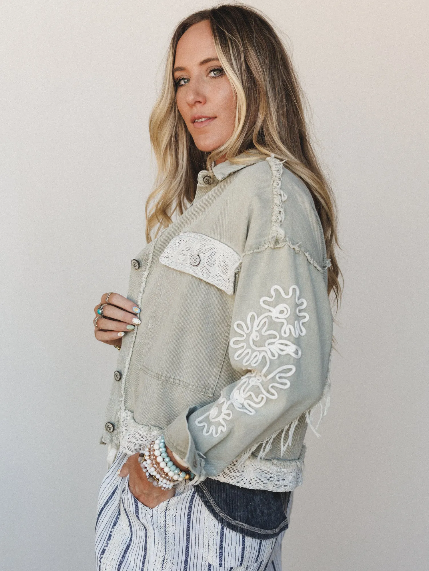 Sweet on You Embroidered Jacket - Sage sold by Three Bird Nest product image thumbnail 3
