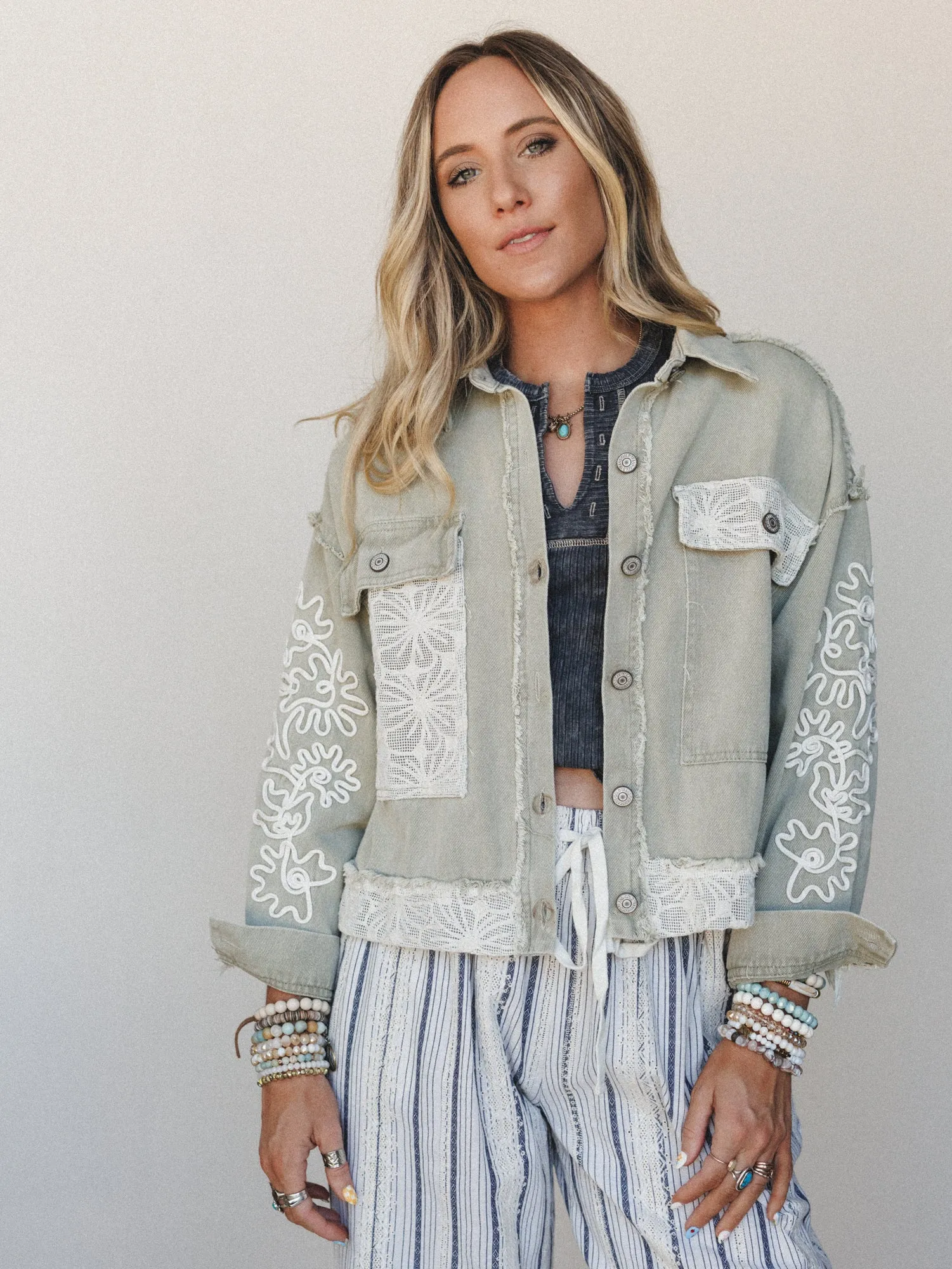 Sweet on You Embroidered Jacket - Sage sold by Three Bird Nest product image thumbnail 2
