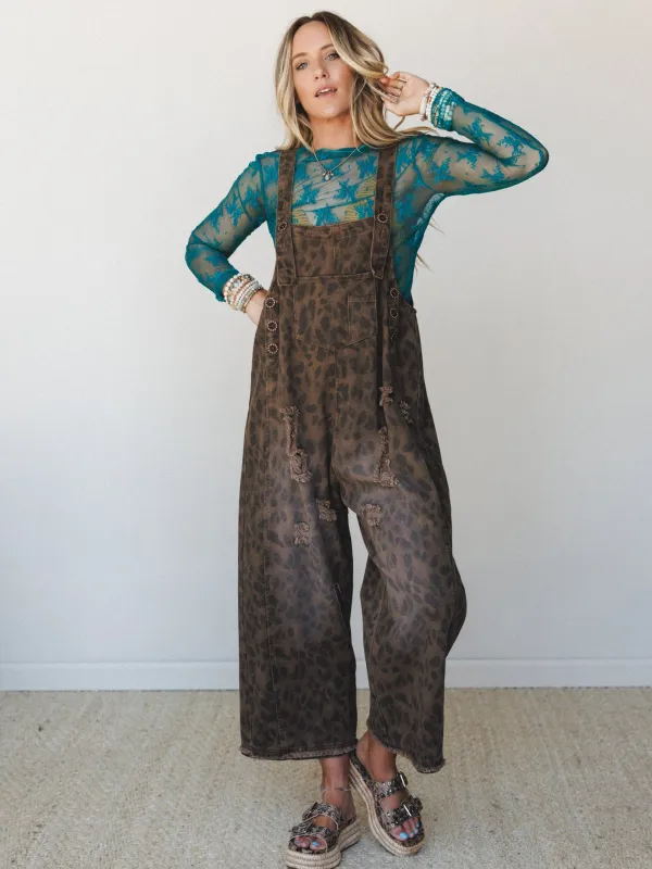 High Hopes Slouchy Denim Overalls - Brown made by easel