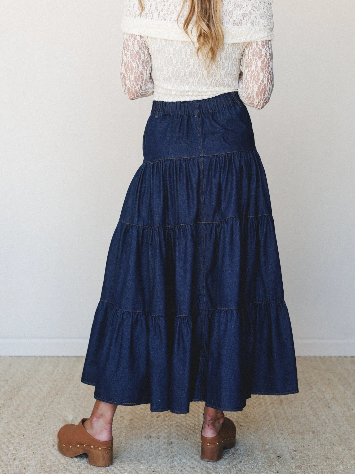 Country Mart Tiered Maxi Skirt - Dark Denim sold by Three Bird Nest product image thumbnail 4