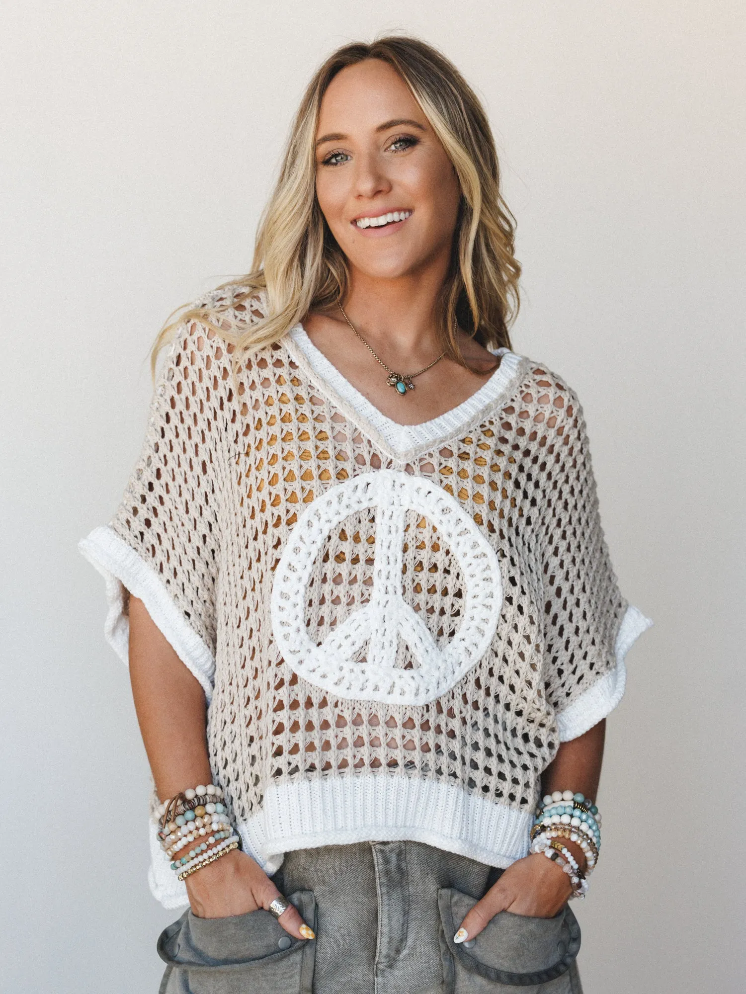 Peace Oasis Top - Beige Cream sold by Three Bird Nest product image thumbnail 2