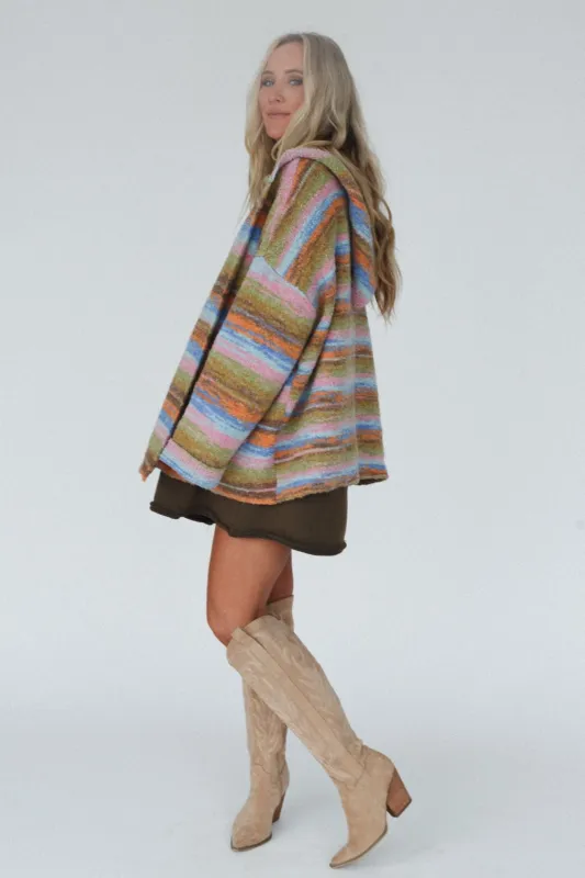 Shanae Striped Hoodie Cardigan - Blue Multi - Pre Order made by easel