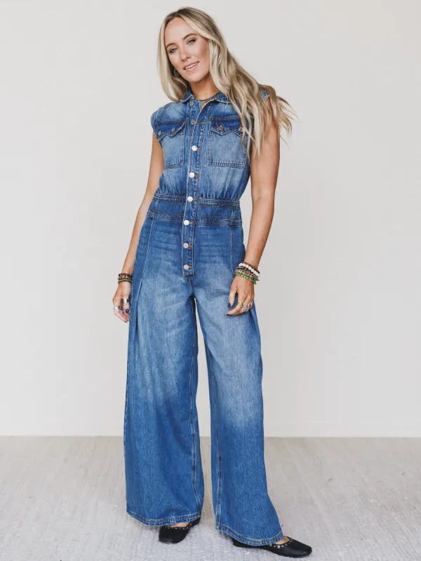 All Star Denim Jumpsuit - Faded Medium Wash made by Bluivy
