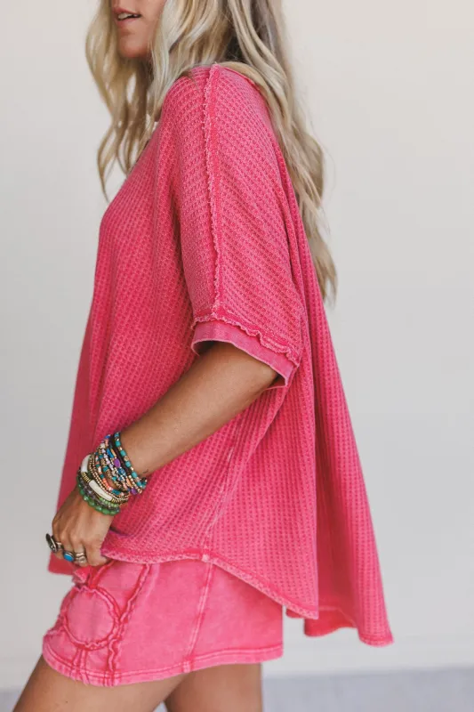 Next Stop Thermal Knit Top - Red - Pre Order made by easel