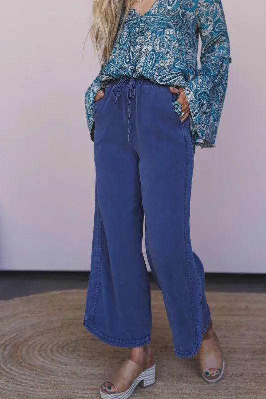 So Comfy Twill Wide Leg Pants - Dark Blue - Pre Order made by easel