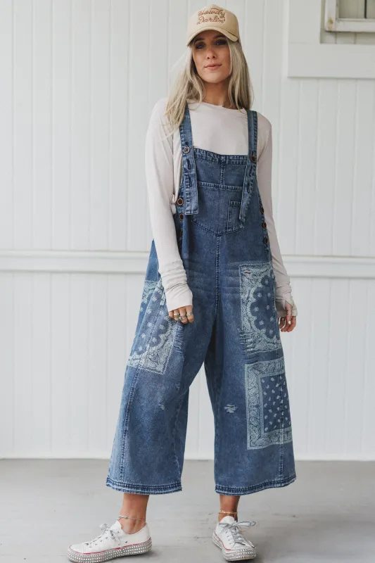 High Hopes Slouchy Denim Overalls - Faded Bandana - Pre Order made by easel