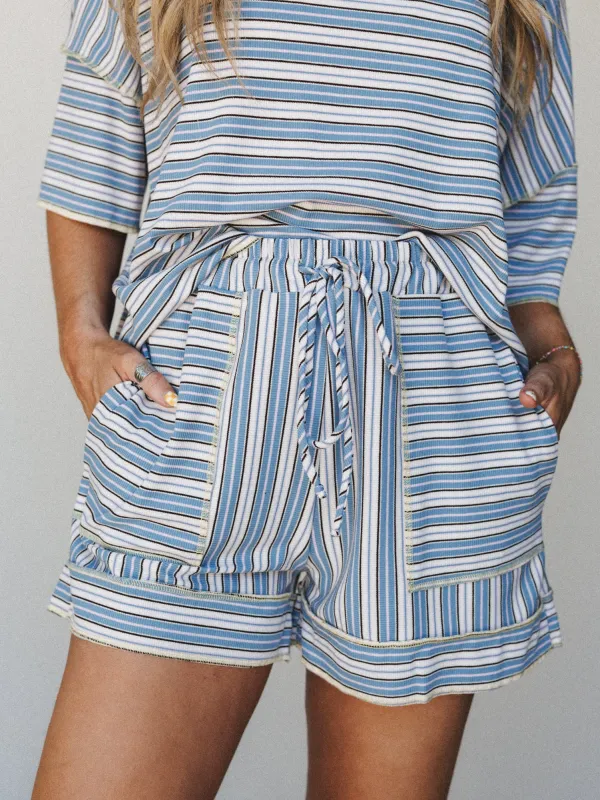 The Nest Dreamy Days High Waisted Shorts - Blue Multi made by Three Bird Nest