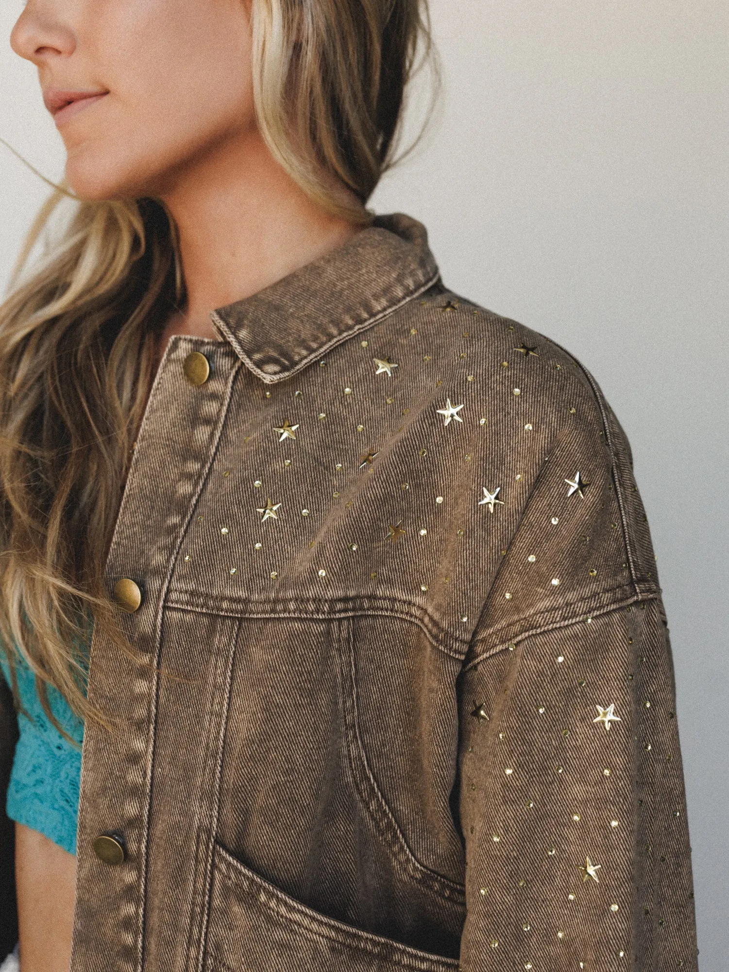 Written In The Stars Denim Jacket - Mocha sold by Three Bird Nest product image thumbnail 3