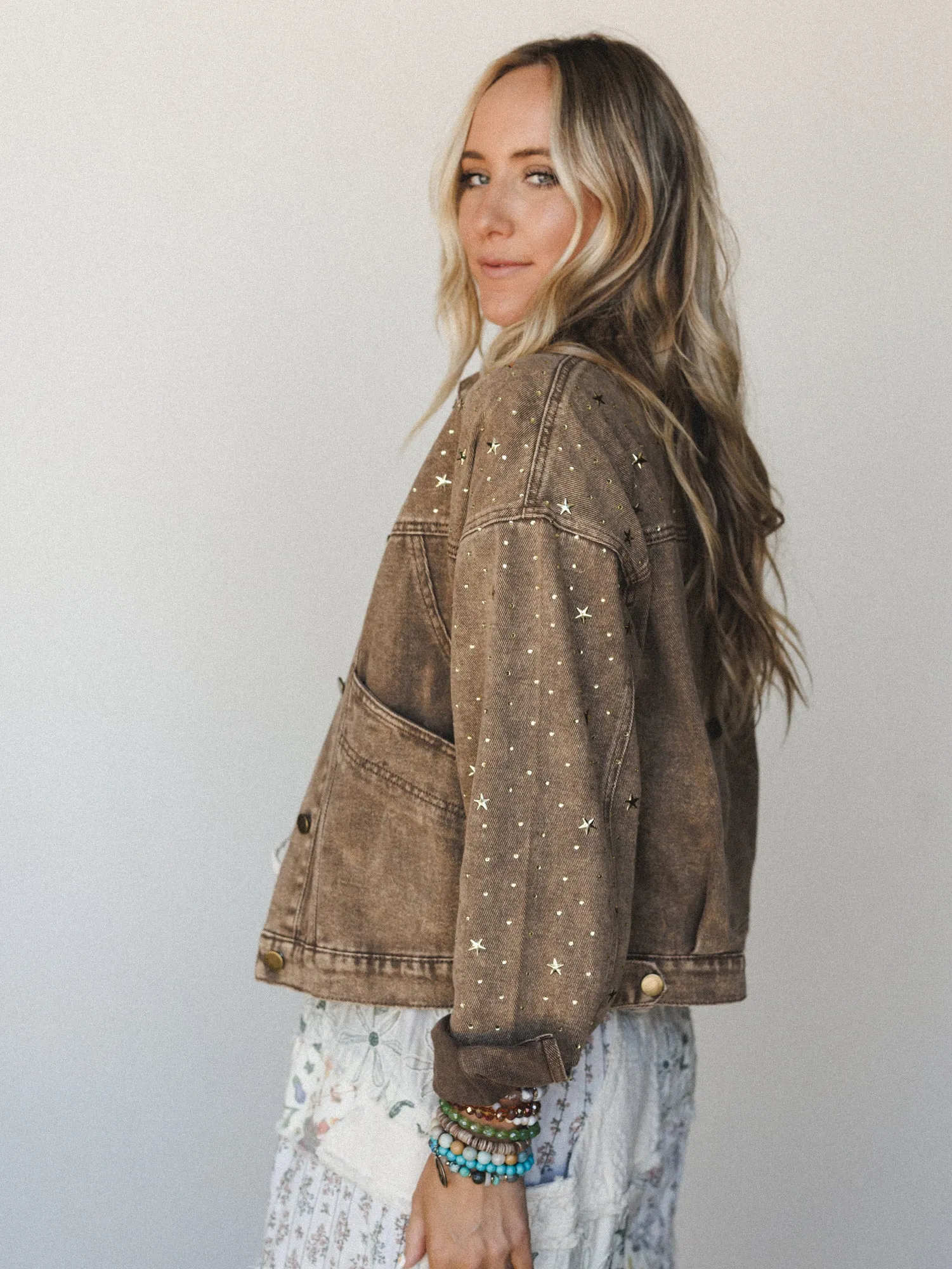 Written In The Stars Denim Jacket - Mocha sold by Three Bird Nest product image thumbnail 2