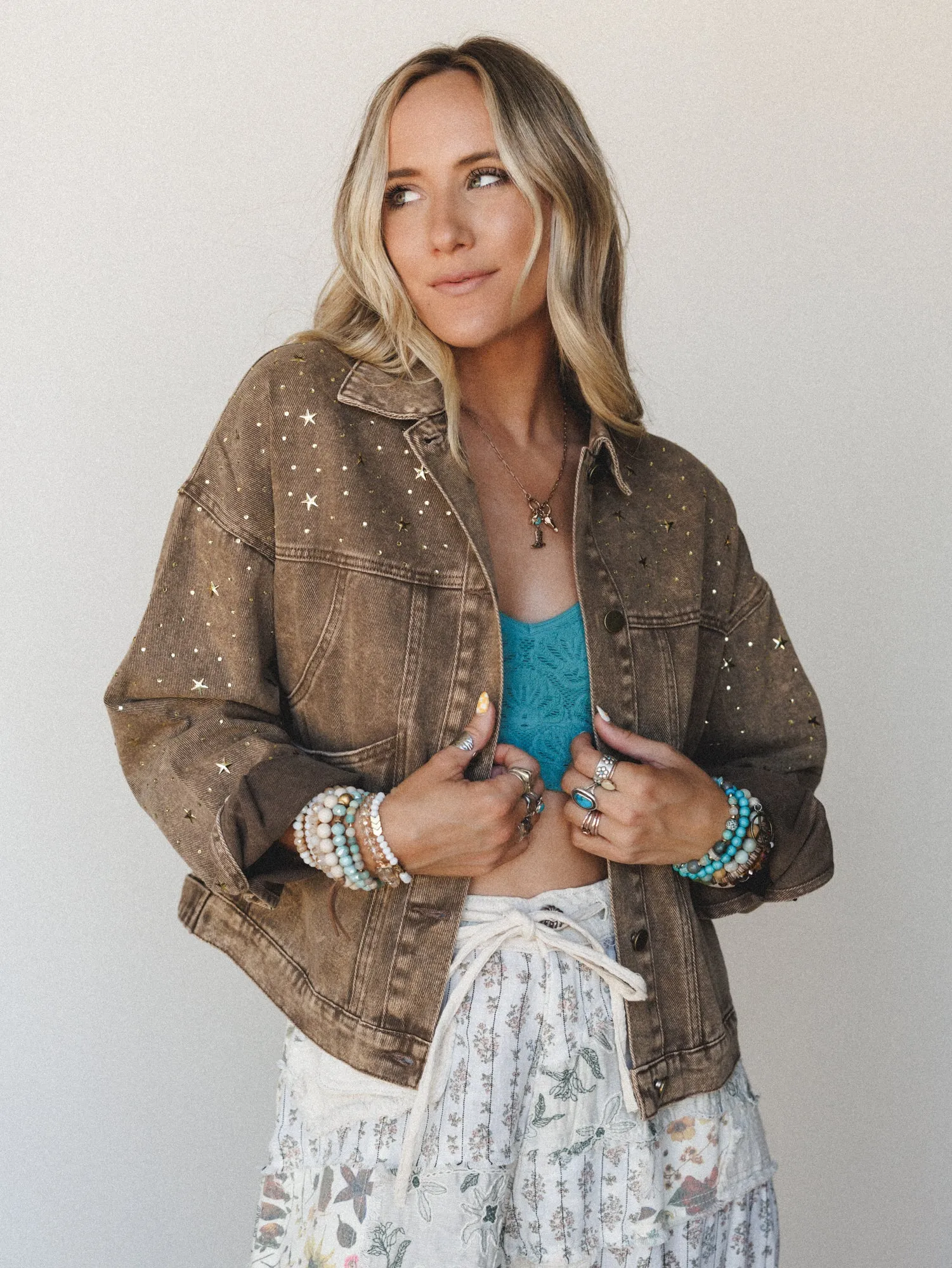 Written In The Stars Denim Jacket - Mocha sold by Three Bird Nest