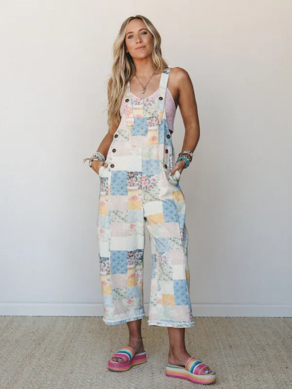 Floral Vines Patchwork Denim Overalls - Patchwork Denim made by Davi & Dani