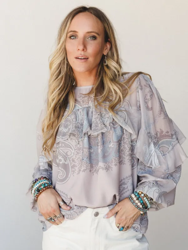 Out in the Town Blouse With Scarf - Ash Mocha made by Blue B