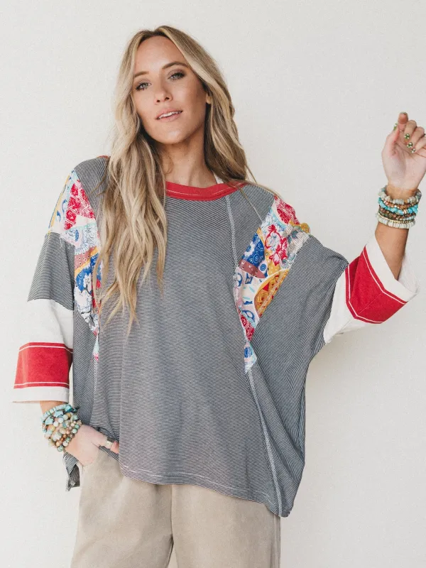 Britt Patchwork Top - Faded Black made by easel