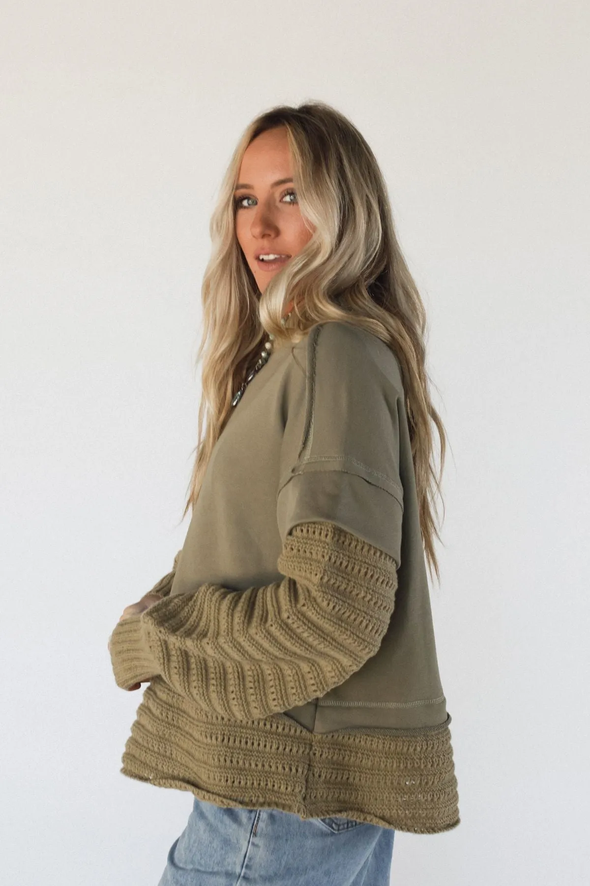 Moonrise Layered Sweater Top - Olive sold by Three Bird Nest product image thumbnail 3