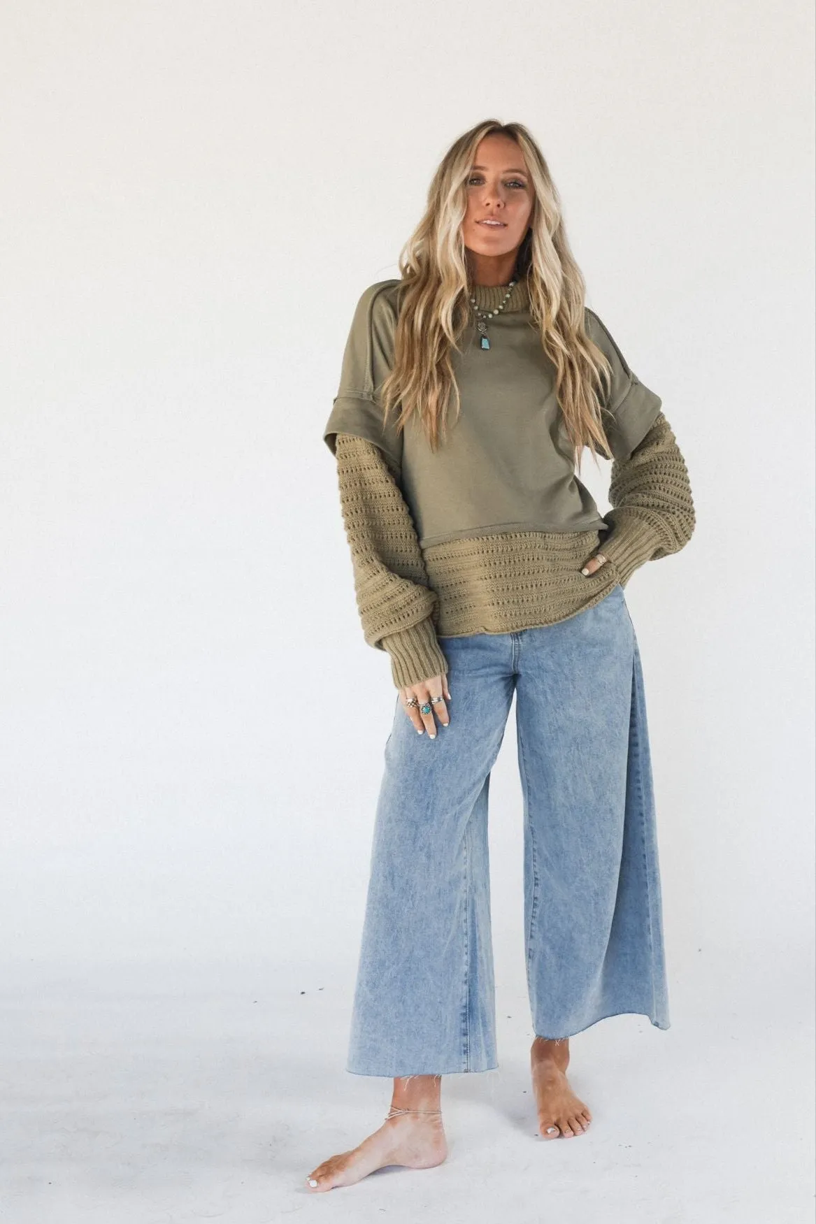 Moonrise Layered Sweater Top - Olive sold by Three Bird Nest product image thumbnail 5