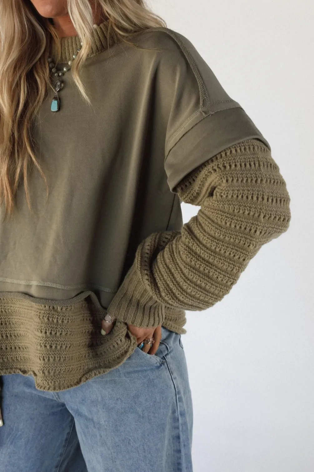 Moonrise Layered Sweater Top - Olive sold by Three Bird Nest product image thumbnail 2