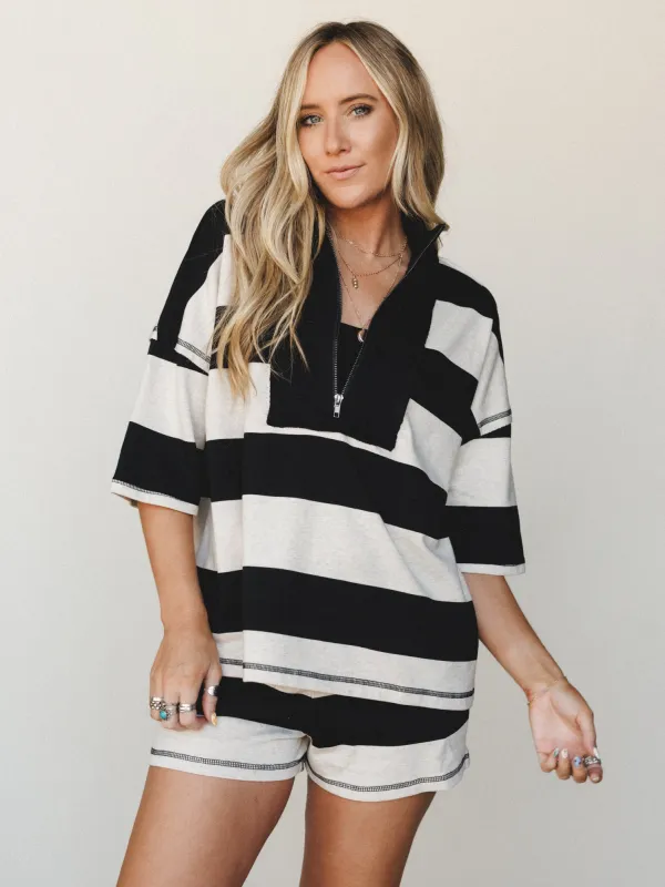 Sunset Stripes Short Set - Black made by Zenana