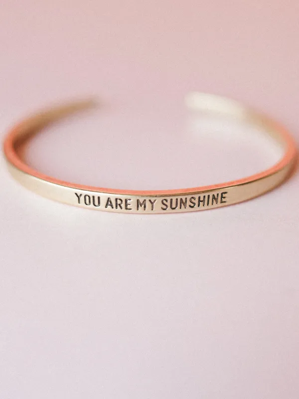 You Are My Sunshine Cuff Bangle - Antique Gold made by Three Bird Nest