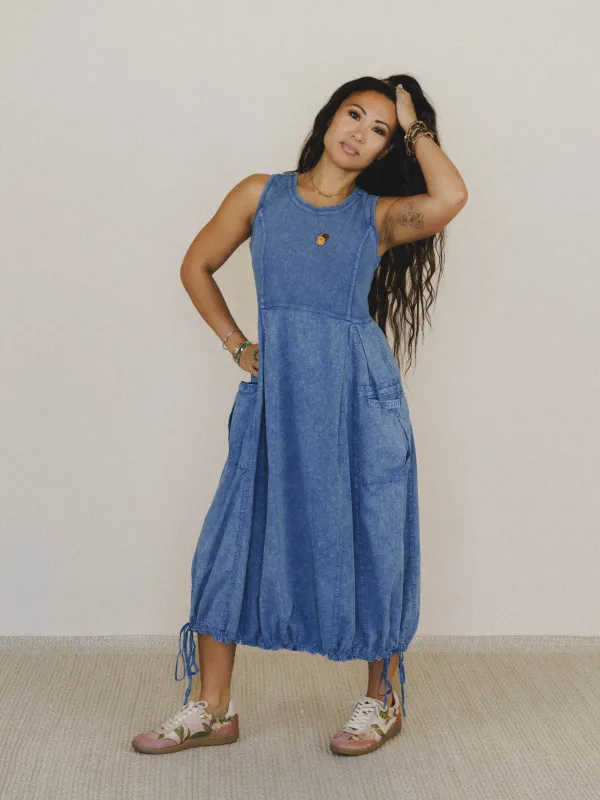 Jungle Beat Cargo Maxi Dress - English Blue - Pre Order made by easel