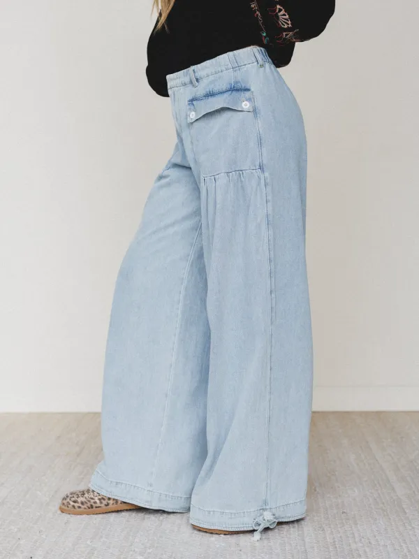 Lets Jet Set Wide Leg Pants - Faded Light Denim made by BiBi