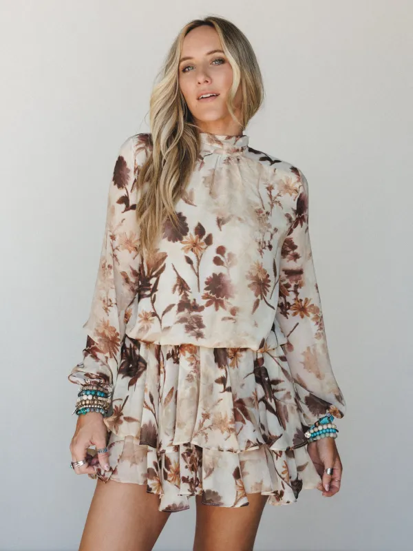 Loose Leaves Dress - Tan made by By Together
