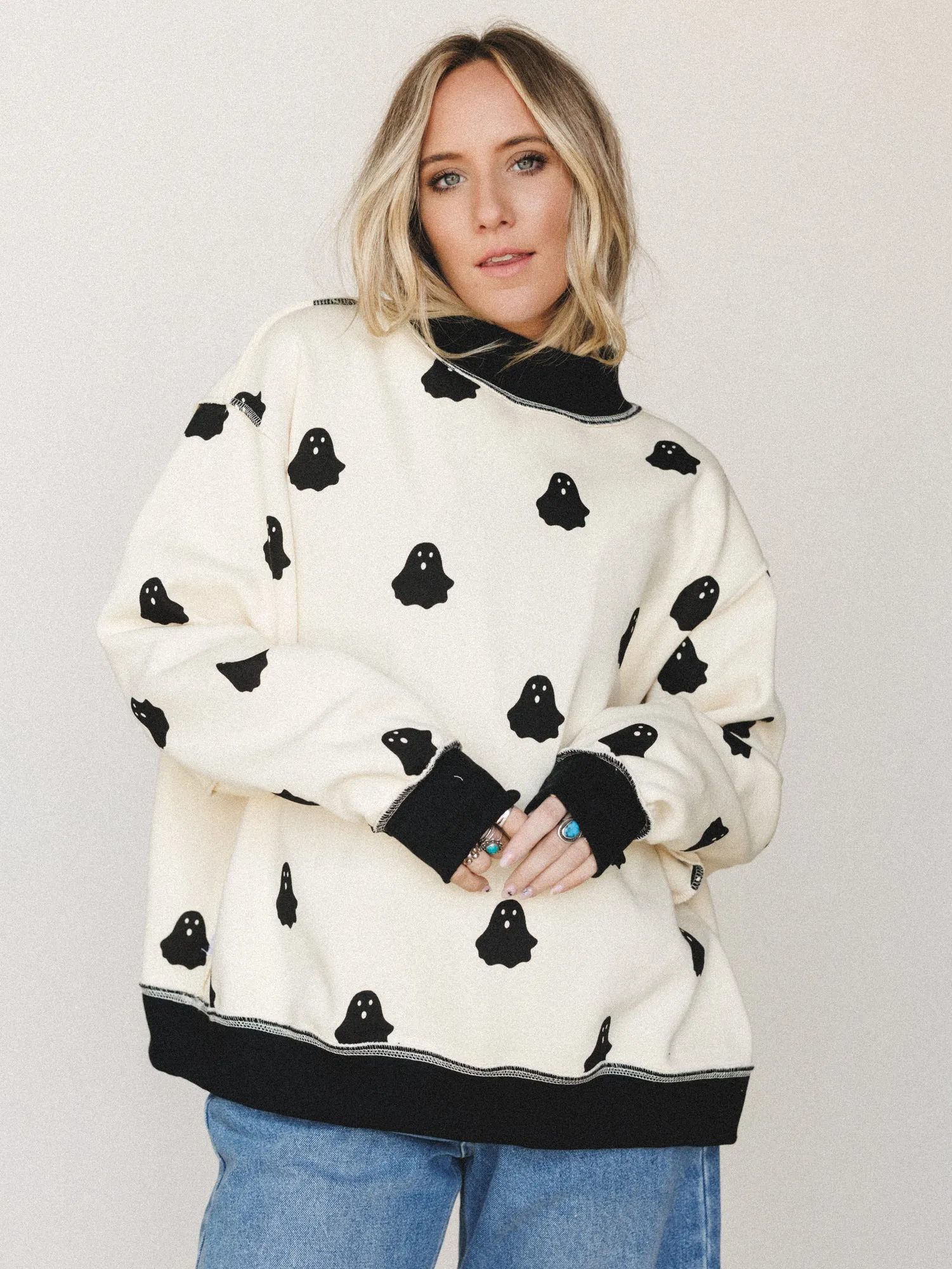 Boo Crew Neck Reversible Sweater - Ivory sold by Three Bird Nest product image thumbnail 2
