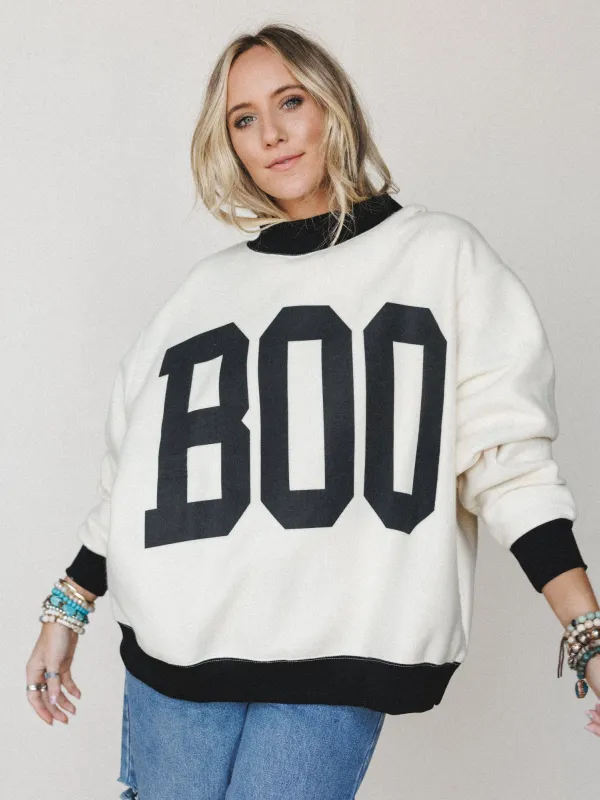 Boo Crew Neck Reversible Sweater - Ivory made by Peach Love California