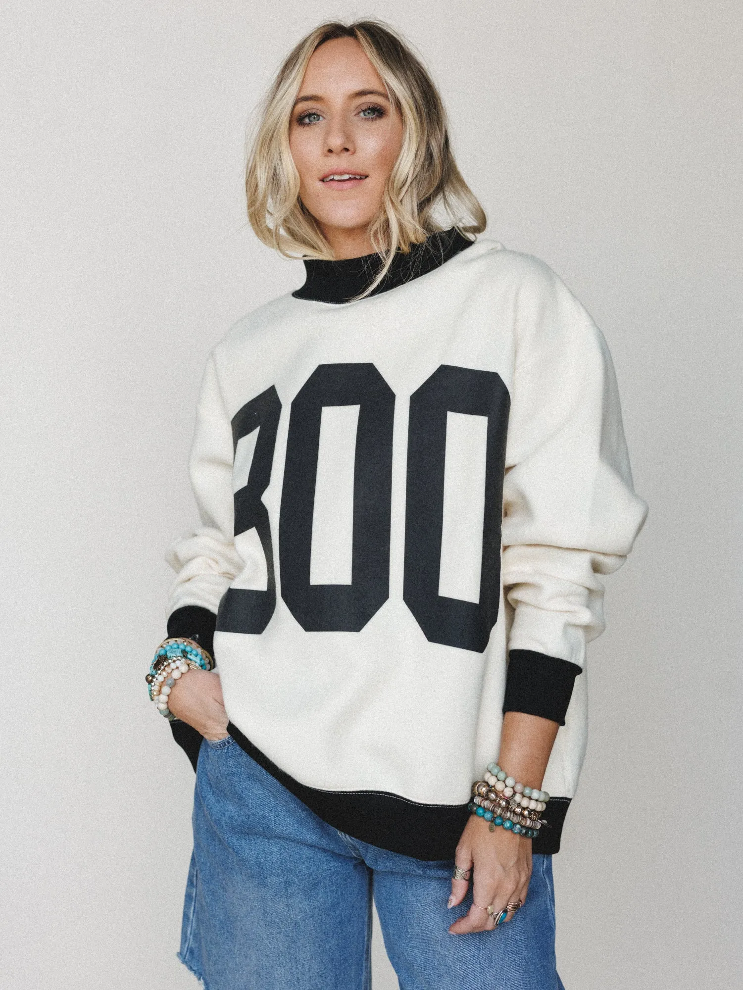 Boo Crew Neck Reversible Sweater - Ivory sold by Three Bird Nest product image thumbnail 3
