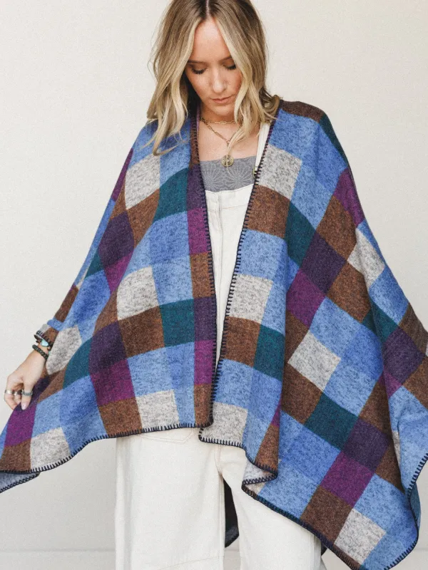 Autumn Embers Poncho - Blue Multi made by easel