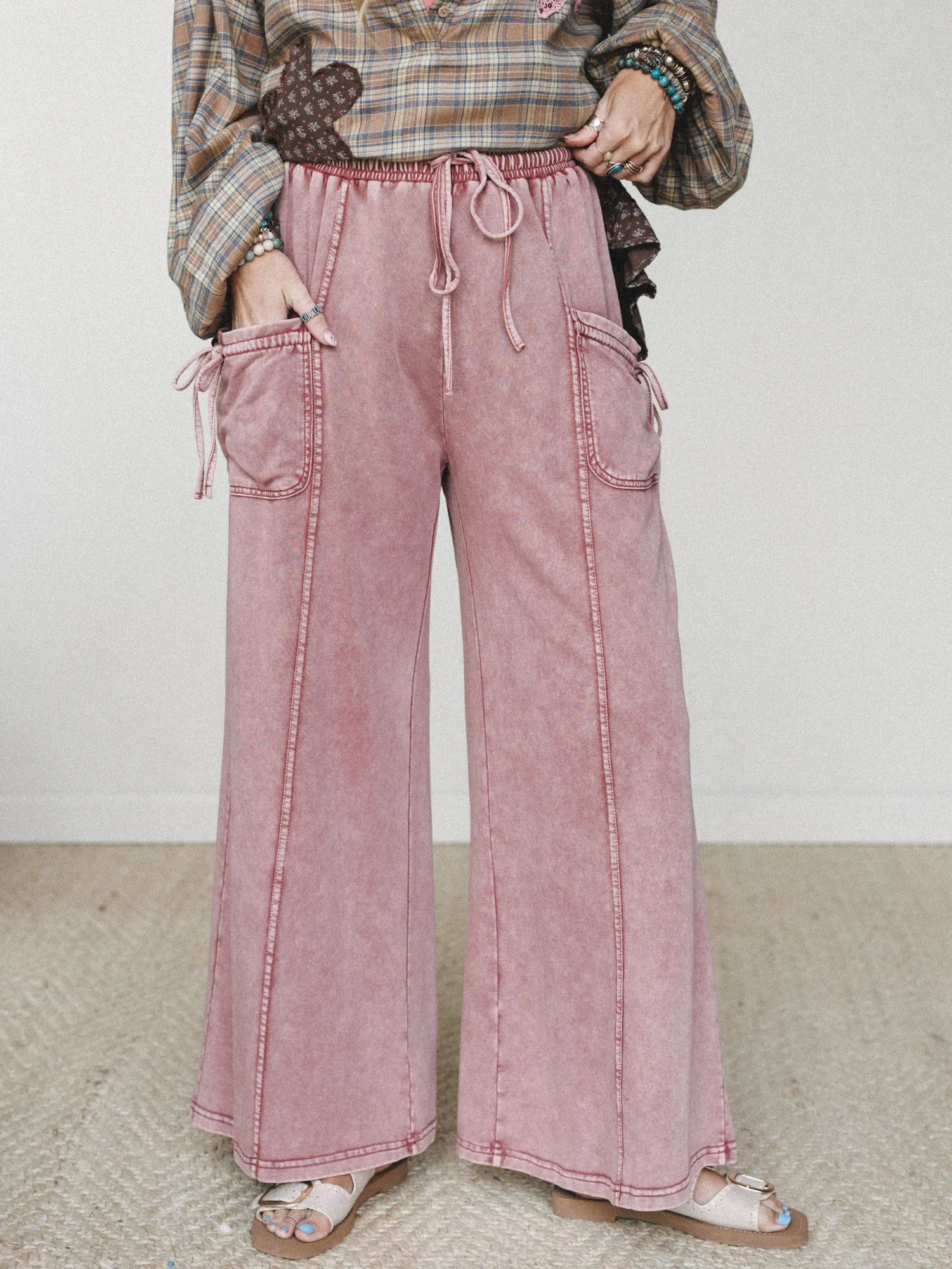 Tied With A Bow Pants - Red Bean sold by Three Bird Nest