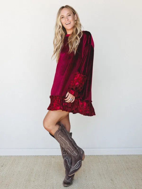 The Nest Love Letter Mini Dress - Burgundy made by Three Bird Nest