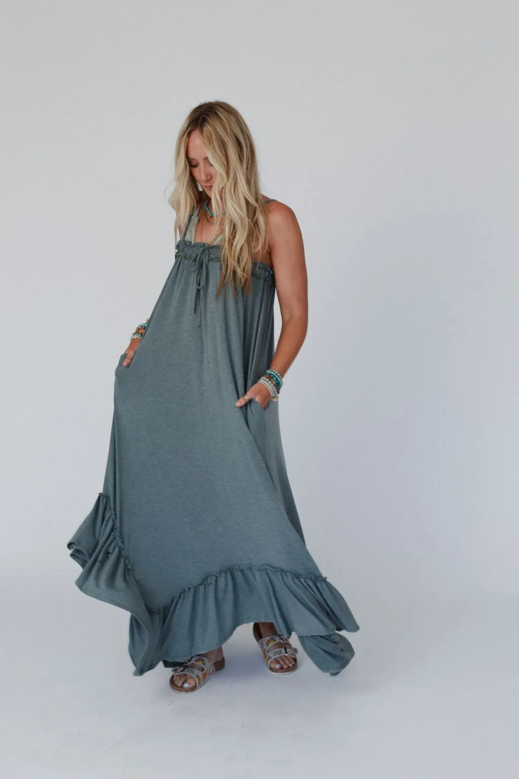 The Nest Heavenly Glow Maxi Dress - Olive sold by Three Bird Nest product image thumbnail 2