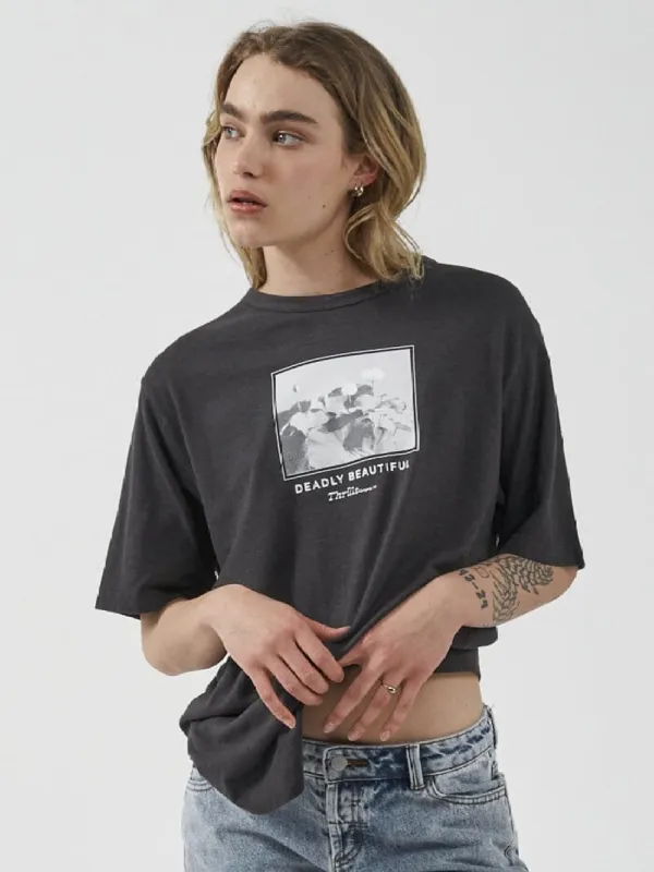 Deadly Beautiful Hemp Box Fit Tee - Washed Black sold by Thrills