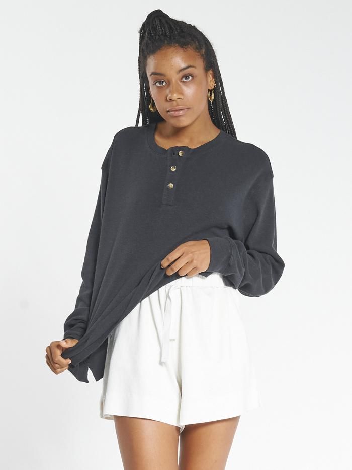 Division Long Sleeve Henley - Black sold by Thrills