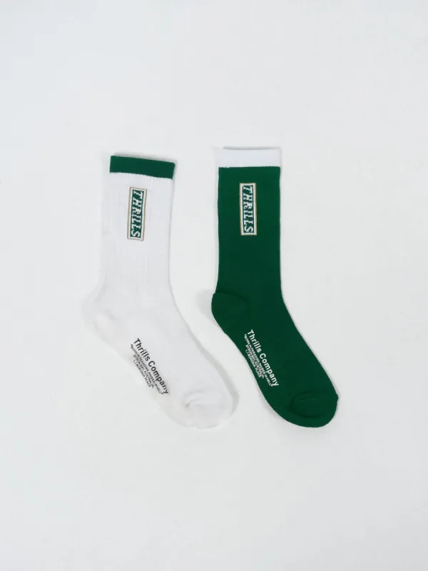 Lucky Strikes Twice 2 Pack Socks - White-Hunter Green sold by Thrills