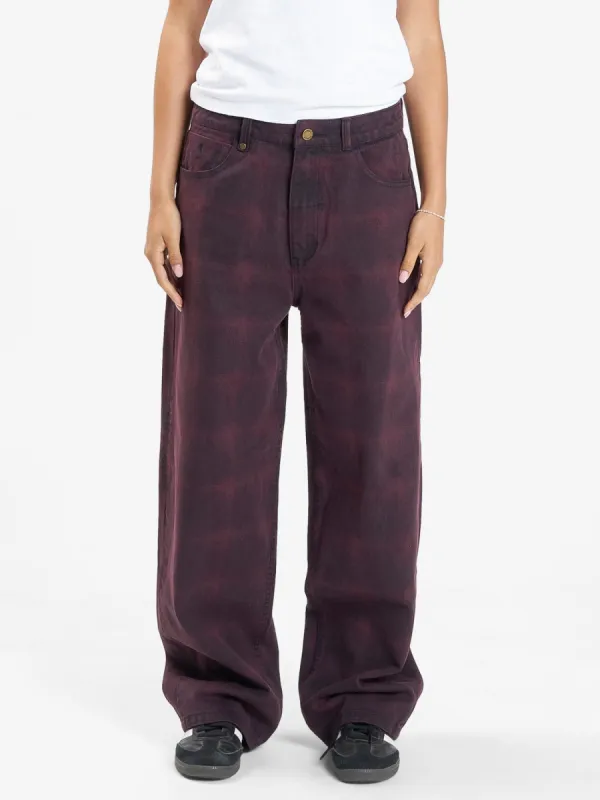 Tony Barrio Check Jean - Deep Plum sold by Thrills