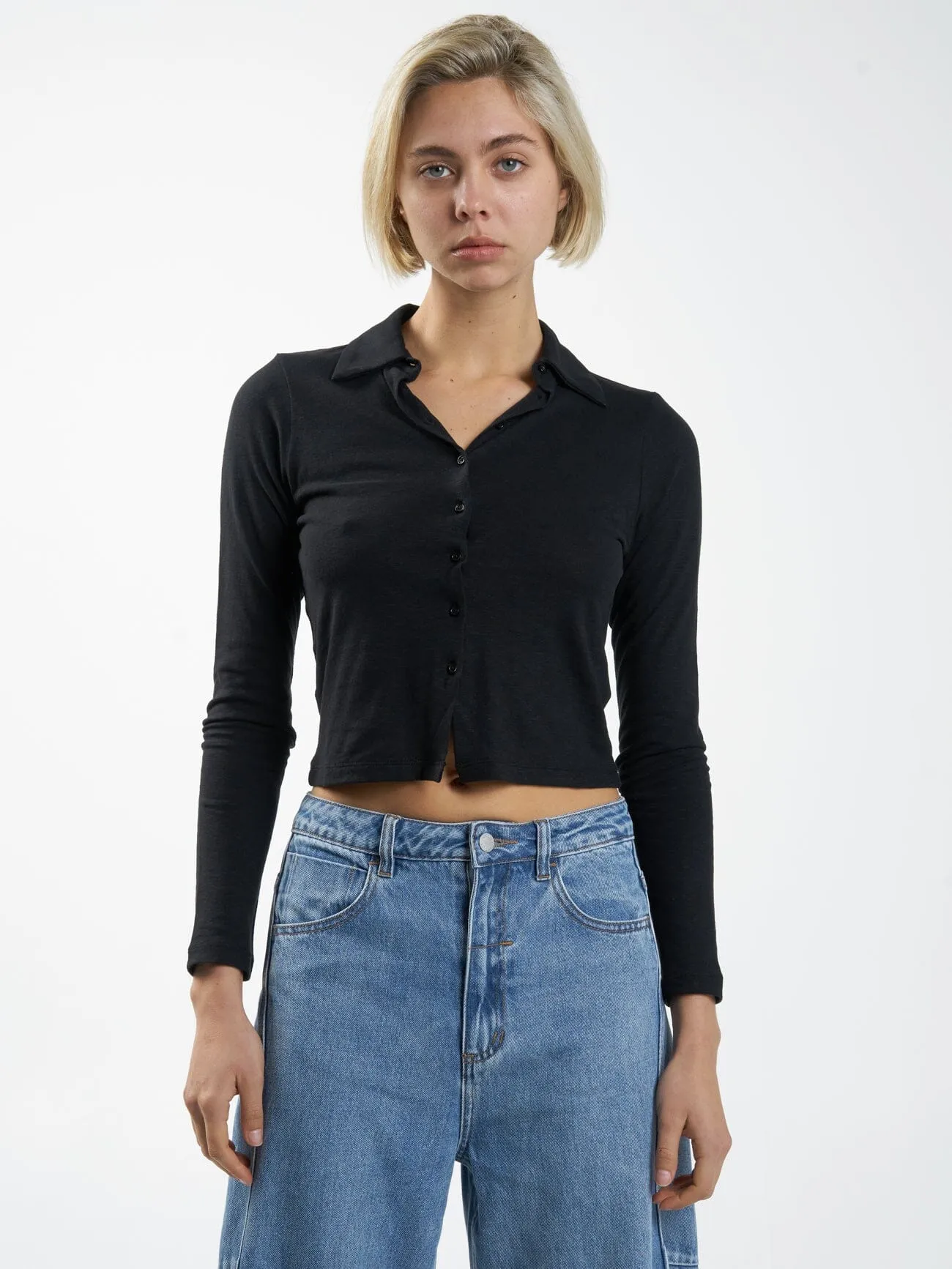 Hemp Collared Long Sleeve - Black sold by Thrills product image thumbnail 5