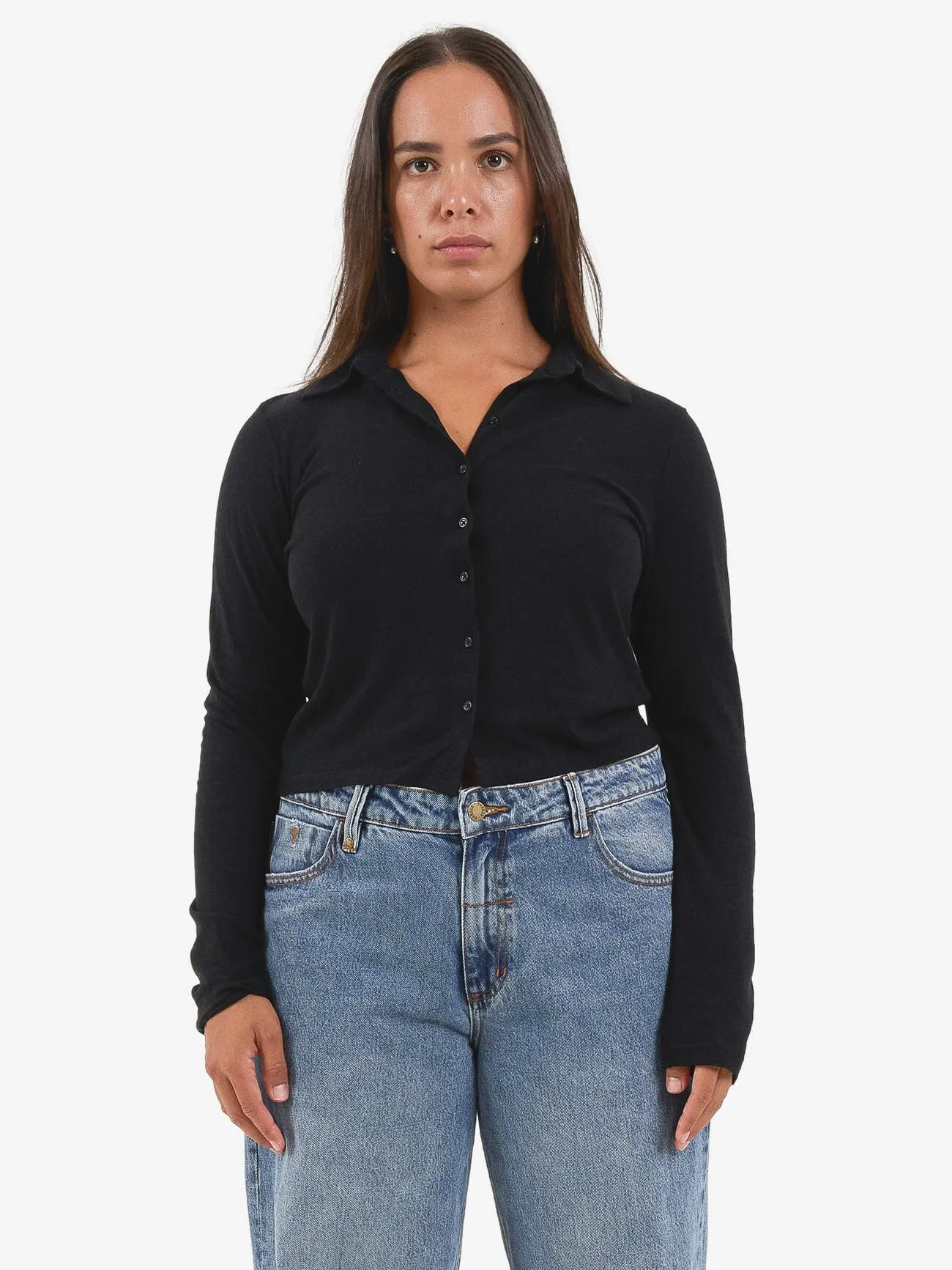 Hemp Collared Long Sleeve - Black sold by Thrills product image thumbnail 2