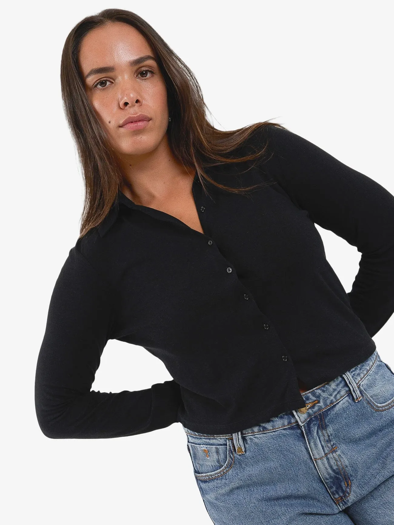 Hemp Collared Long Sleeve - Black sold by Thrills