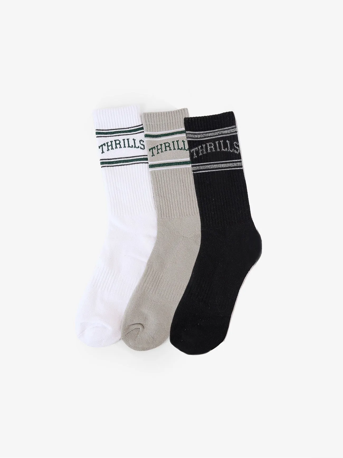 Believe 3 Pack Sock - White - Quiet Grey - Black sold by Thrills