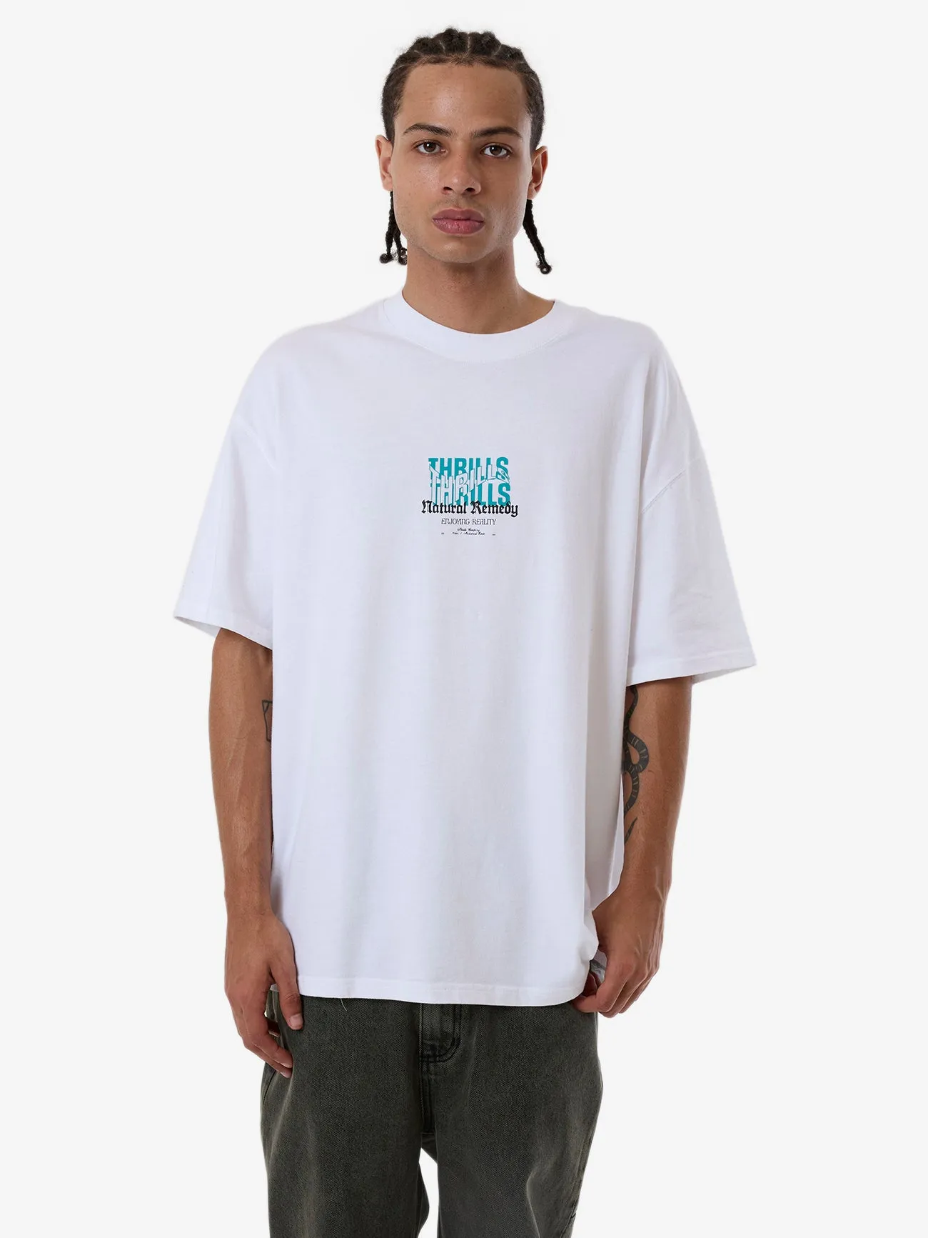 Natural Remedy Box Fit Oversize Tee - White sold by Thrills