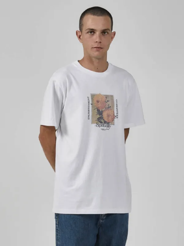 Spirituality Enlightenment Guaranteed Merch Fit Tee - White sold by Thrills