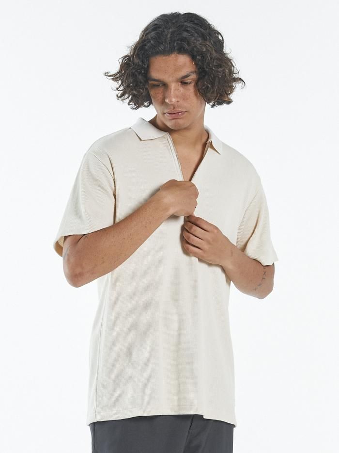 Waffle 3 Quarter Zip Polo - Unbleached sold by Thrills product image thumbnail 3