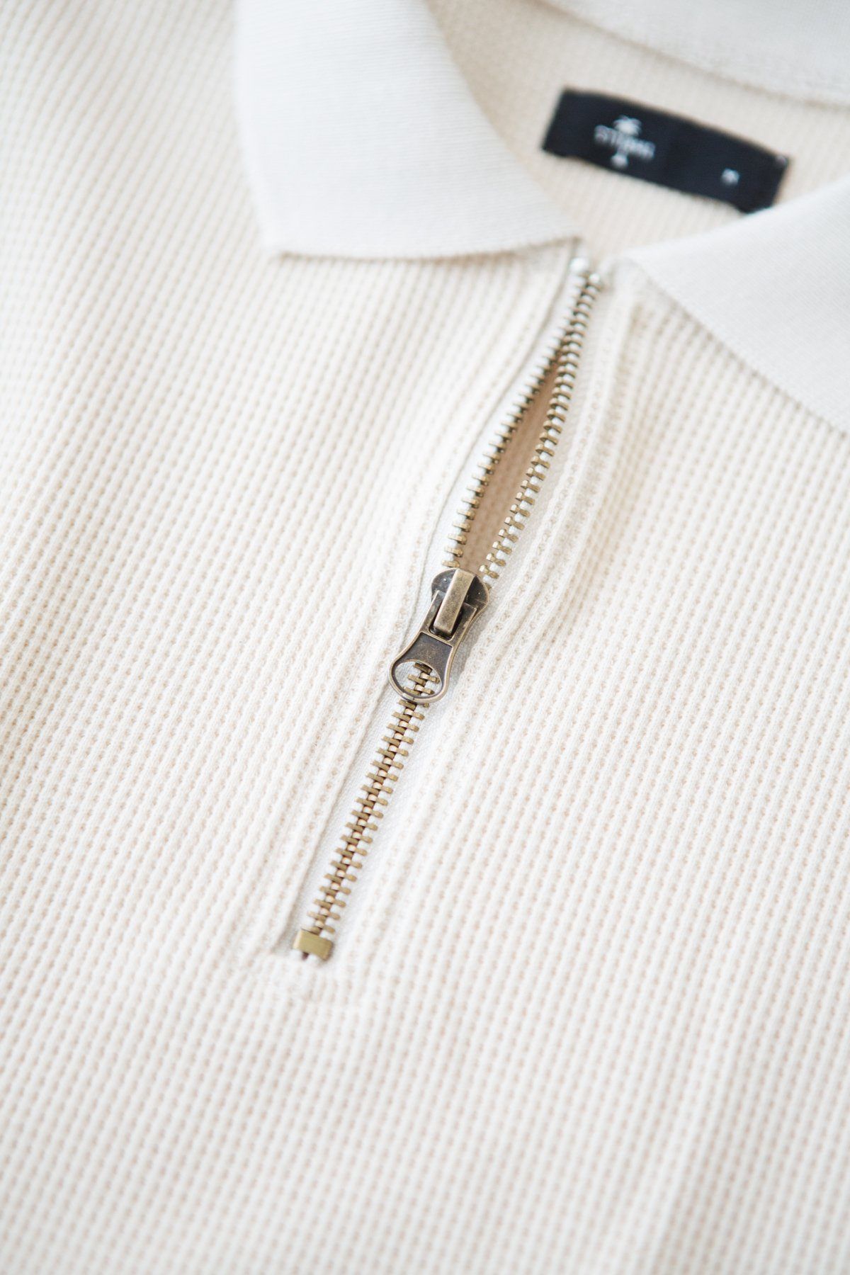 Waffle 3 Quarter Zip Polo - Unbleached sold by Thrills product image thumbnail 4