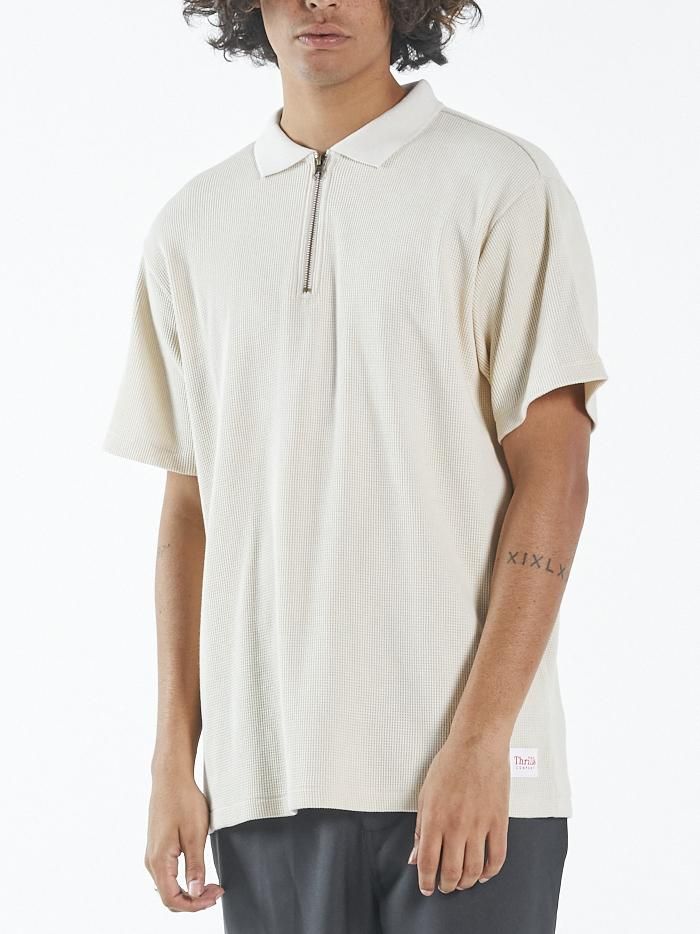 Waffle 3 Quarter Zip Polo - Unbleached sold by Thrills product image thumbnail 5
