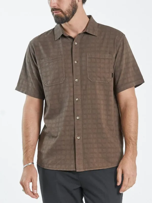 Disruption Jacquard Check Short Sleeve Shirt - Walnut sold by Thrills